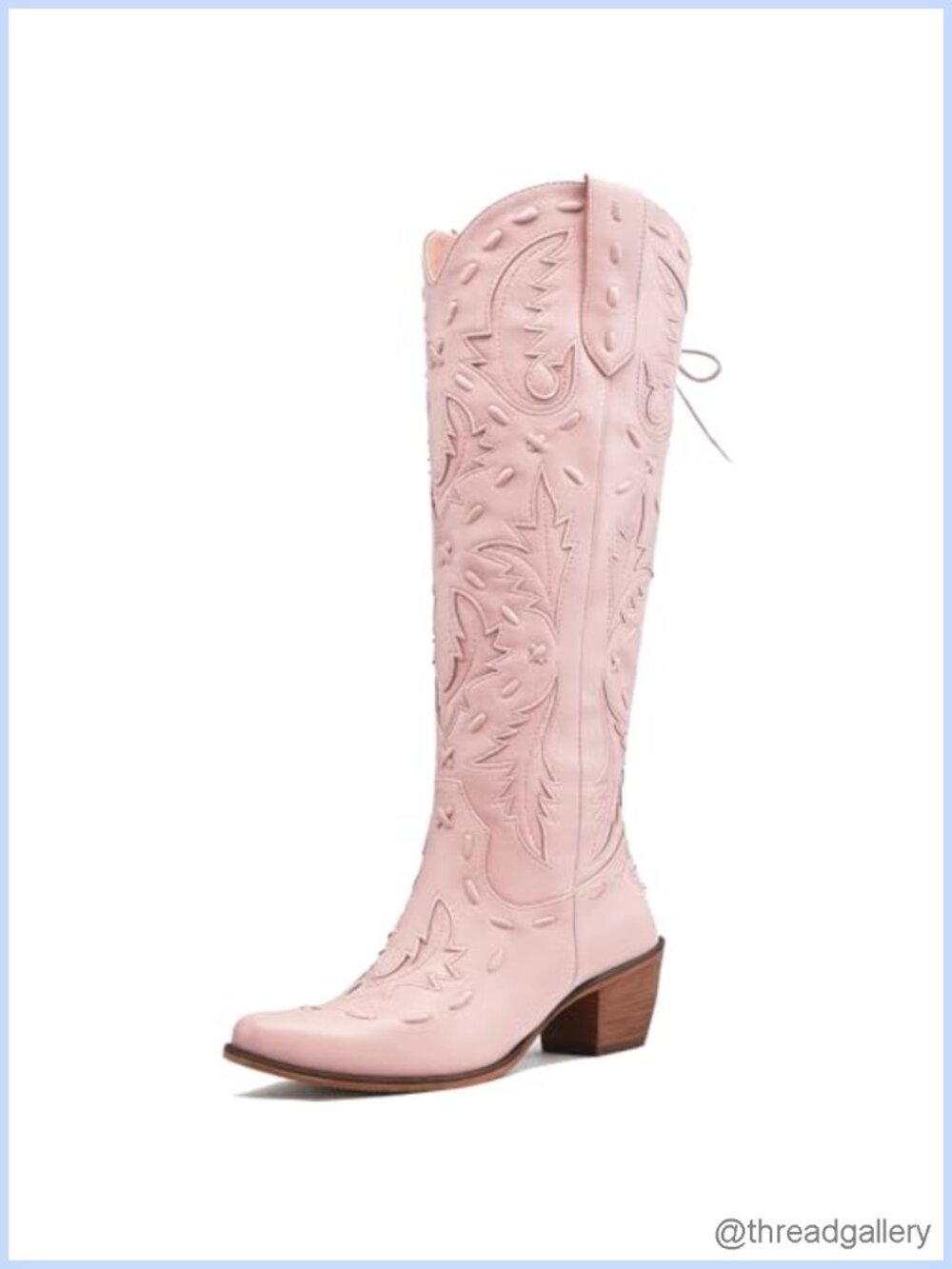 Lace Up Knee High Cowboy Boots Snip Toe Block Heel Western